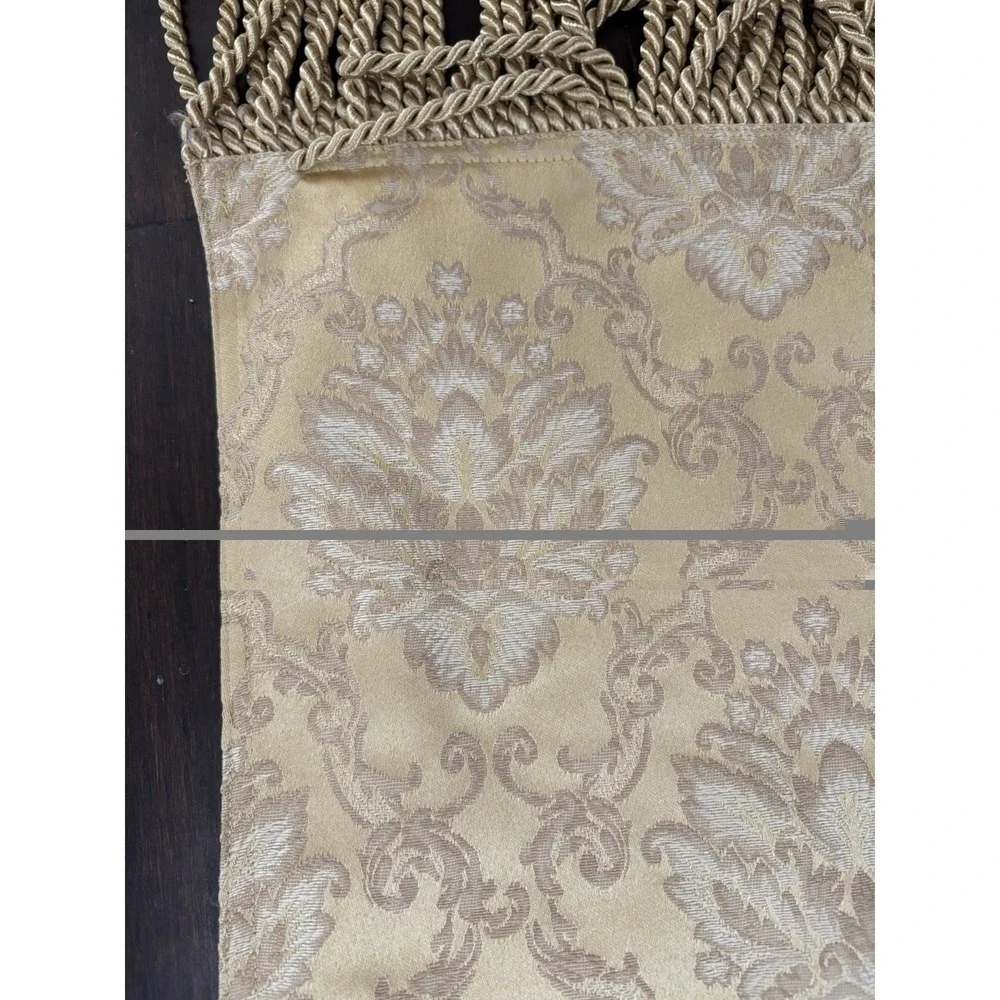 Gold Floral Damask Table Runner With Bullion Fringe Edge 13x 72